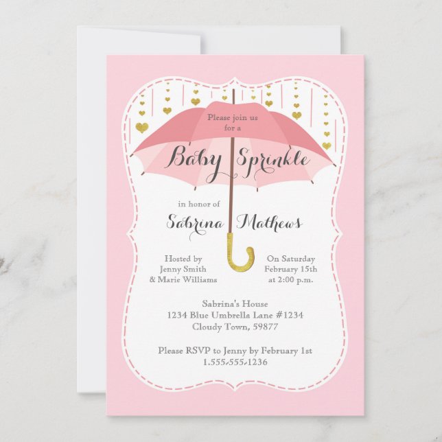 Baby Sprinkle Girl Shower Pink Umbrella Invitation (Front)