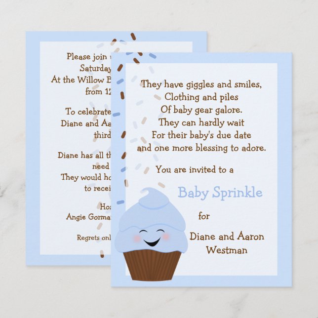 Baby Sprinkle In Blues Invitation (Front/Back)