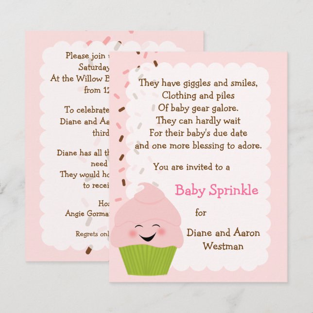 Baby Sprinkle In Pinks Invitation (Front/Back)