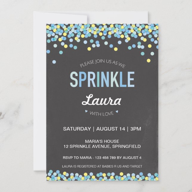 Baby Sprinkle Invitation, Blue and Green Chalk Invitation (Front)
