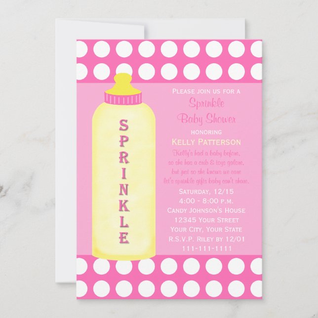 Baby Sprinkle Invitation Bottle Baby Girl Shower (Front)
