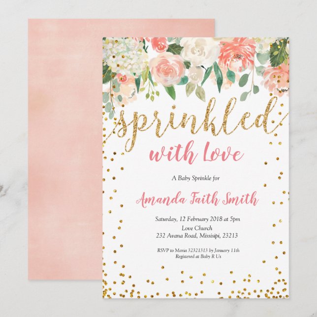 Baby Sprinkle Invitation Card Floral (Front/Back)