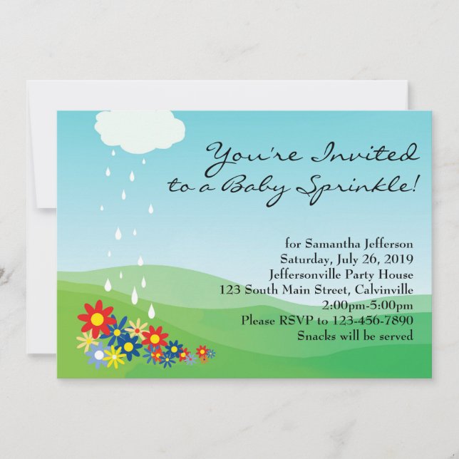 Baby Sprinkle Invitation, Primary Flowers and Rain Invitation (Front)