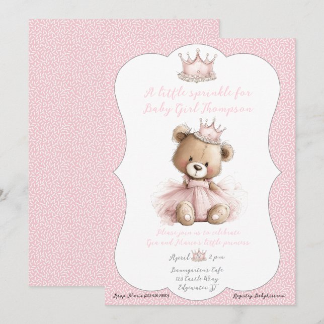 Baby Sprinkle Invitation Teddy Bear Princess (Front/Back)