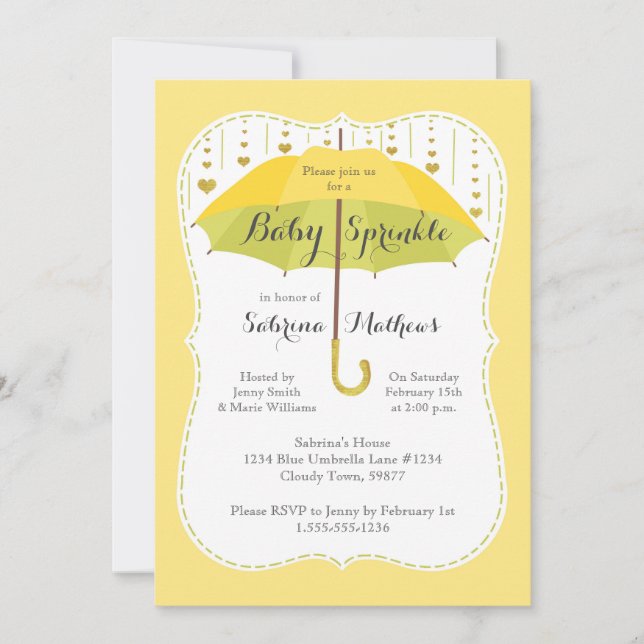 Baby Sprinkle Neutral Shower Yellow Green Umbrella Invitation (Front)