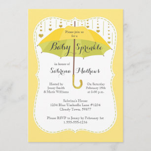 Baby Sprinkle Neutral Shower Yellow Green Umbrella Invitation