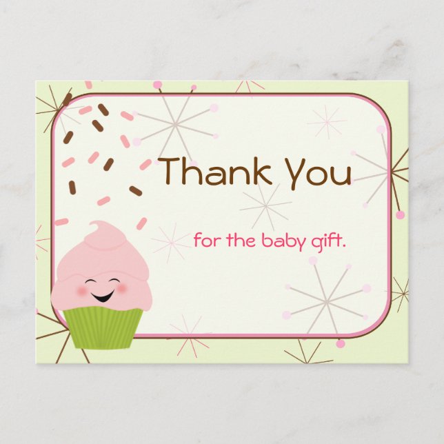 Baby Sprinkle Party Thank You in Pink Postcard (Front)