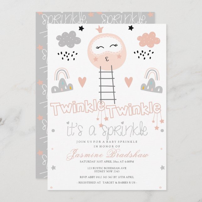Baby Sprinkle Pathway to the Moon Pink Grey Invitation (Front/Back)
