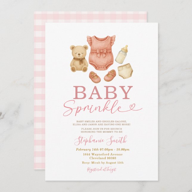 Baby Sprinkle Pink Bear Diaper Milk Baby Shower Invitation (Front/Back)