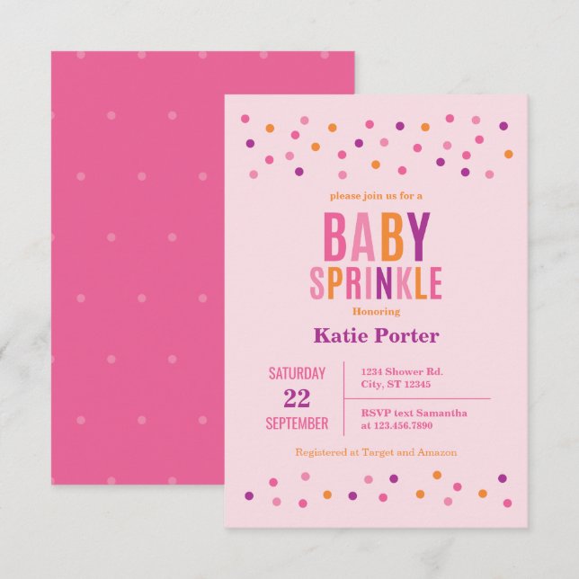 Baby Sprinkle Pink Girl Baby Shower Invitation (Front/Back)