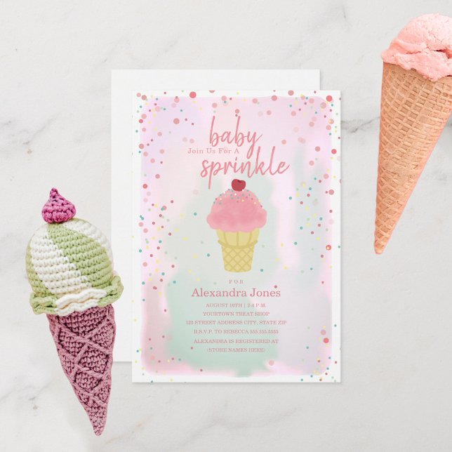 Baby Sprinkle Pink Ice Cream Baby Shower Invitation (Creator Uploaded)