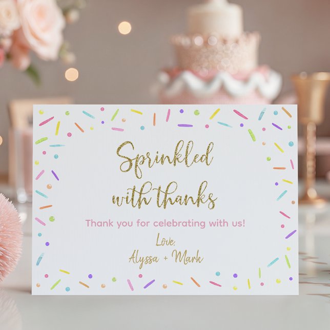 Baby Sprinkle Pink Purple Gold Thank You Card (Creator Uploaded)