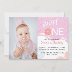 Baby Sprinkle Pink Sweet One Girl's 1st Birthday Invitation