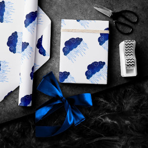 Baby Sprinkle Royal Blue   Bold Moody Rain Shower Wrapping Paper