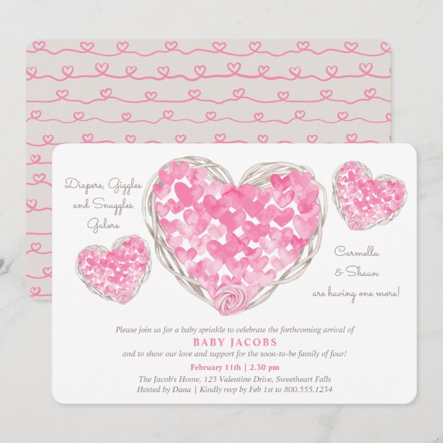 Baby Sprinkle Rustic Love Hearts Girl Baby Shower Invitation (Front/Back)
