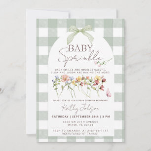 Baby Sprinkle Sage Green Gingham Invitation