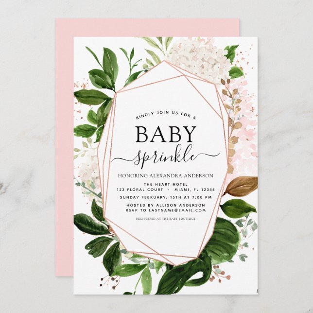 Baby Sprinkle Shower Greenery Botanical Geometric Invitation (Front/Back)
