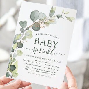 Baby Sprinkle Shower Greenery Eucalyptus Succulent Invitation