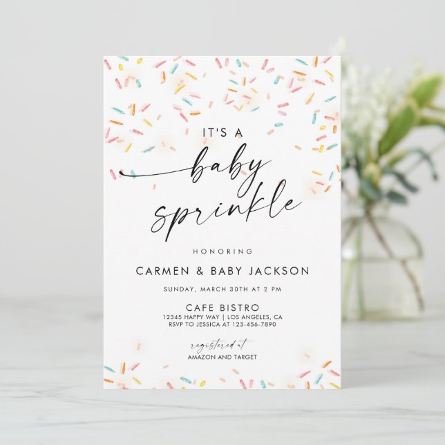 Baby Sprinkle Shower Invitation Confetti Sprinkles (Standing Front)