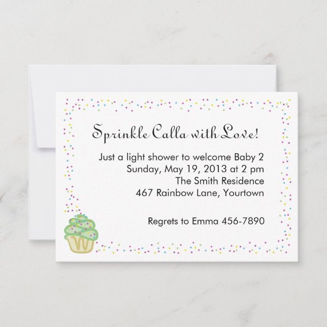 Baby Sprinkle Shower Invite with Green Cupcake (Front)