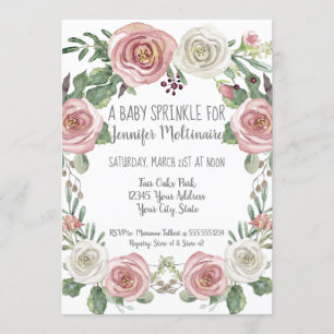 Baby Sprinkle Shower Pastel Pink White Rose Floral Invitation