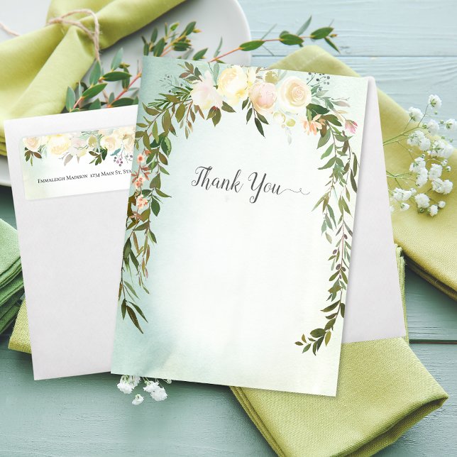 Baby Sprinkle Shower Thank You Green White Rose Card (Creator Uploaded)