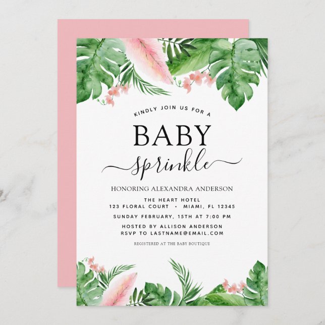 Baby Sprinkle Shower Tropical Palm Floral Invitation (Front/Back)