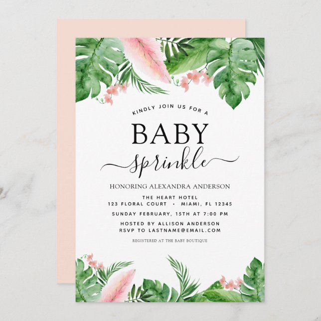 Baby Sprinkle Shower Tropical Palm Floral Invitation (Front/Back)
