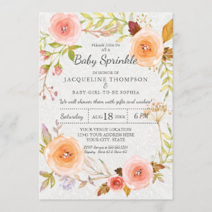 Baby Sprinkle Typography Watercolor Floral Wreath Invitation
