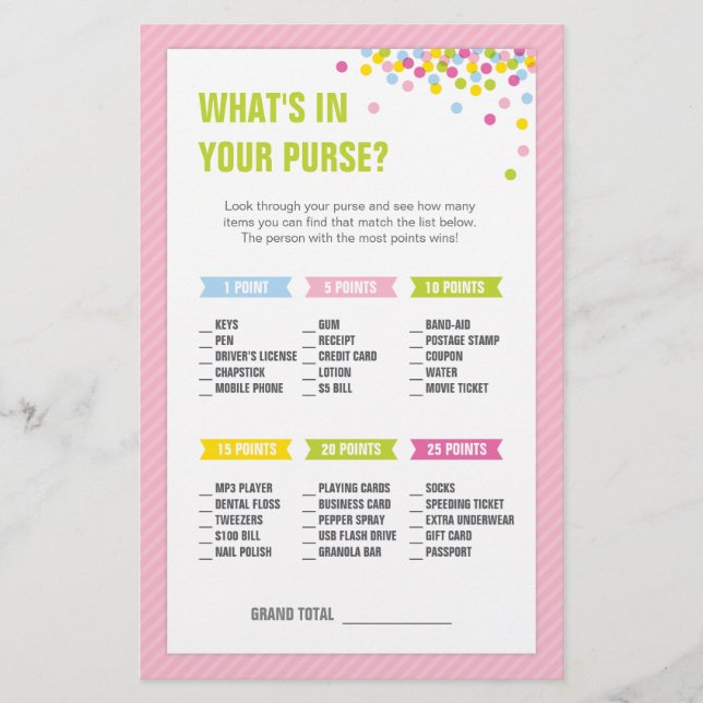 Baby Sprinkle What's in your Purse Game - Pink (Front)