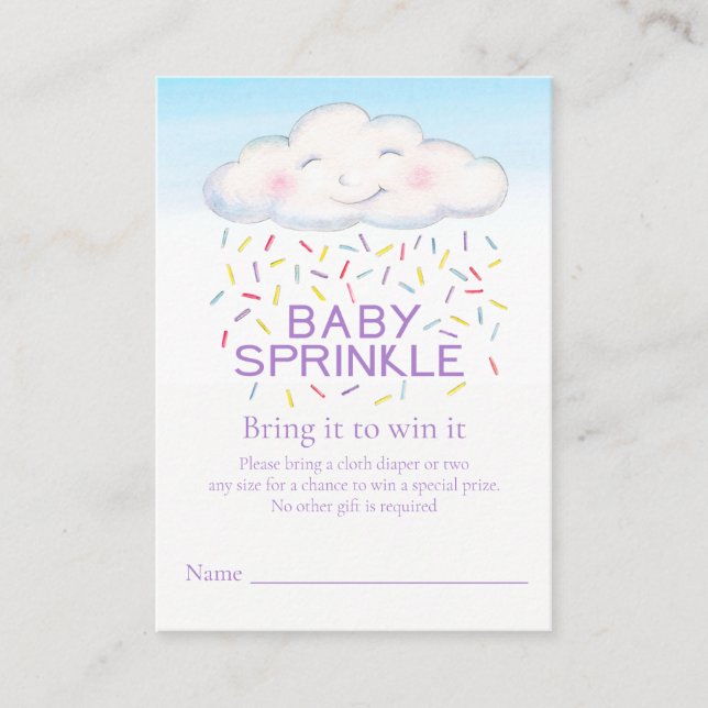 Baby sprinkle whimsy cloud diaper raffle cards (Front)
