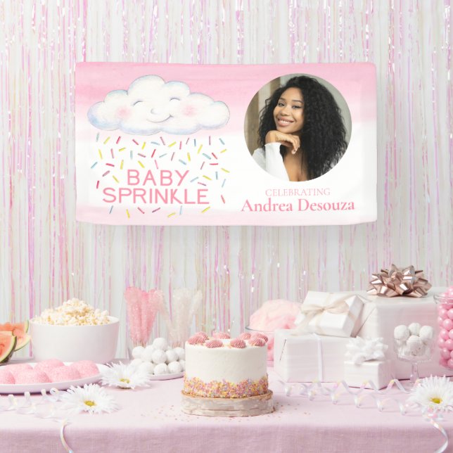 Baby Sprinkle whimsy cloud photo pink baby shower Banner (Party)