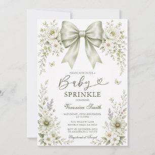 Baby Sprinkle Wildflowers Sage Green Bow coquette Invitation