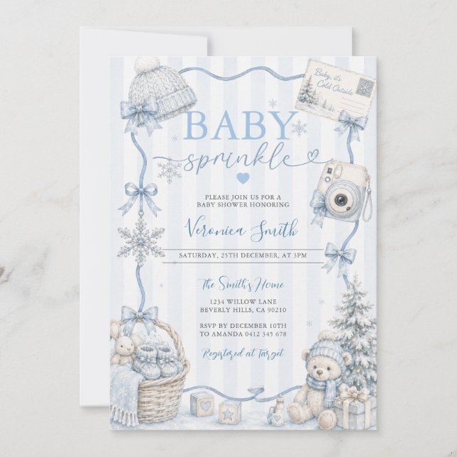 Baby Sprinkle Winter Bear Snowflakes Invitation (Front)