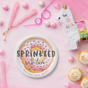 Baby sprinkled pink cute modern doughnut shower pa paper plate