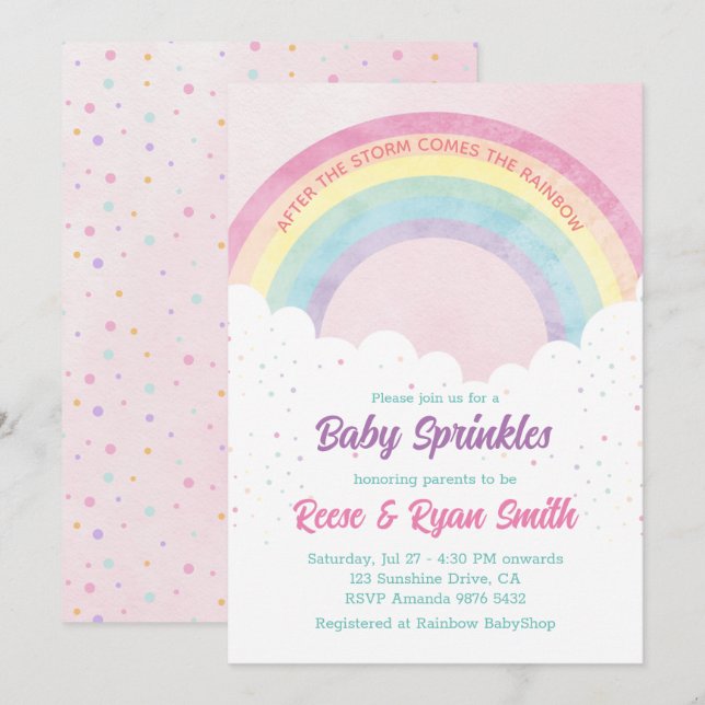 Baby Sprinkles Pastel Rainbow Baby Shower Invitation (Front/Back)
