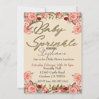 Baby sprinkles pink floral Baby shower invitation 