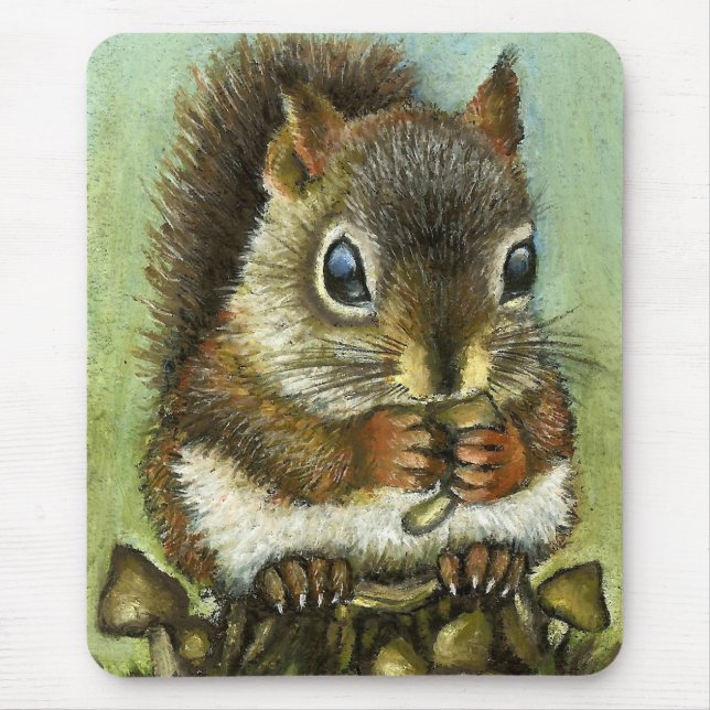 Baby squirrel and mushrooms mouse mat (Front)