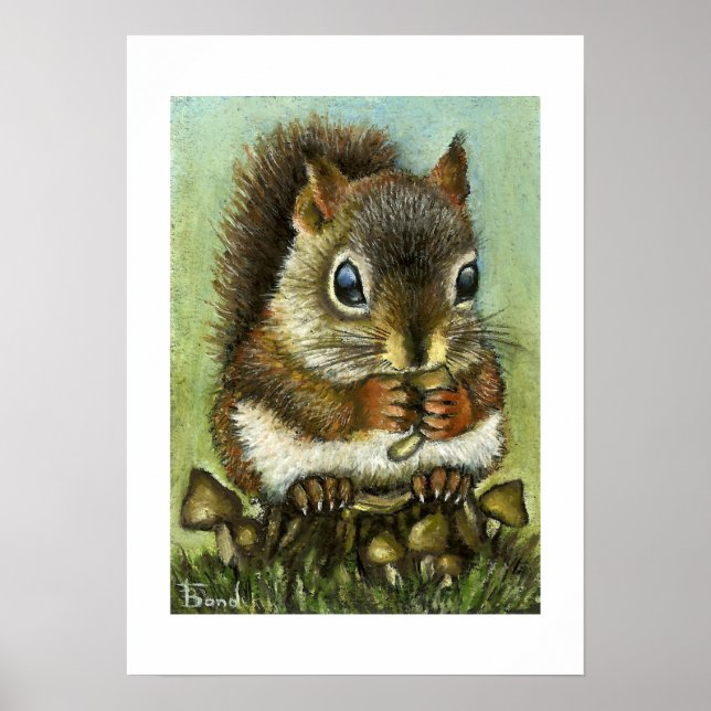 Baby squirrel and mushrooms print (Front)