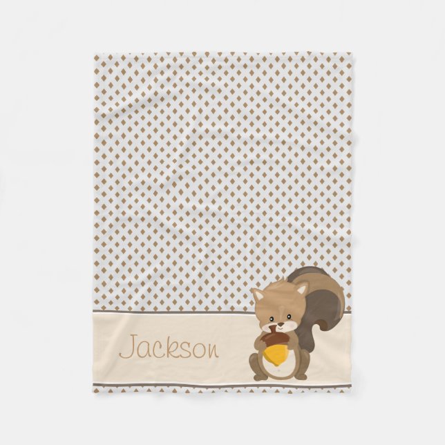Baby Squirrel & Diamonds| Personalised Fleece Blanket (Front)
