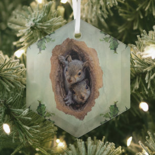 Baby Squirrels holidays glass ornament