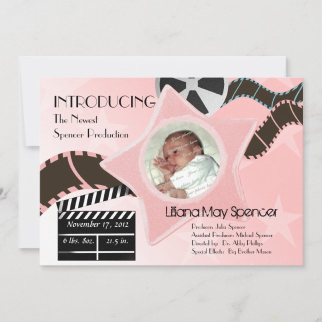 Baby Star is Born Pink Birth Announcement (Front)