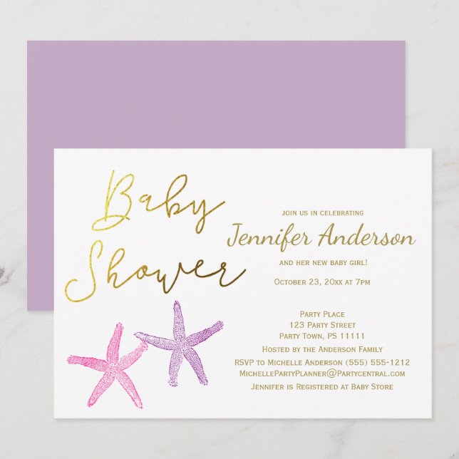 Baby Starfish Girl Baby Shower Invitation (Front/Back)