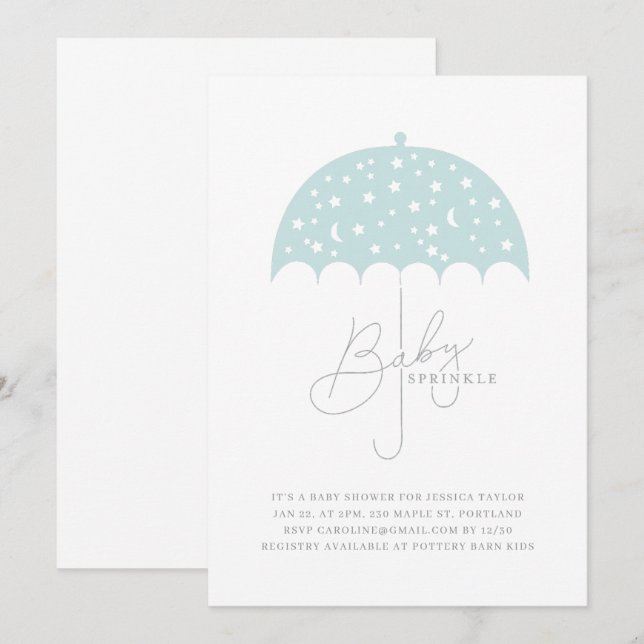 Baby Stars Brolly Baby Shower Invitation (Front/Back)