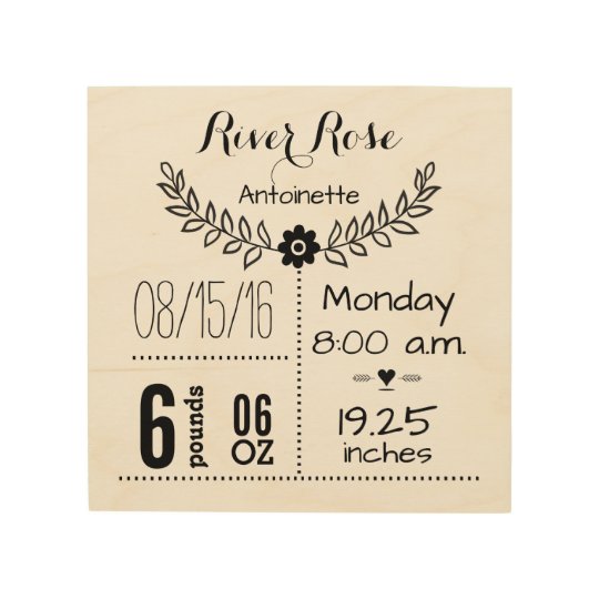 Baby Stats Birth Record on Wood Canvas