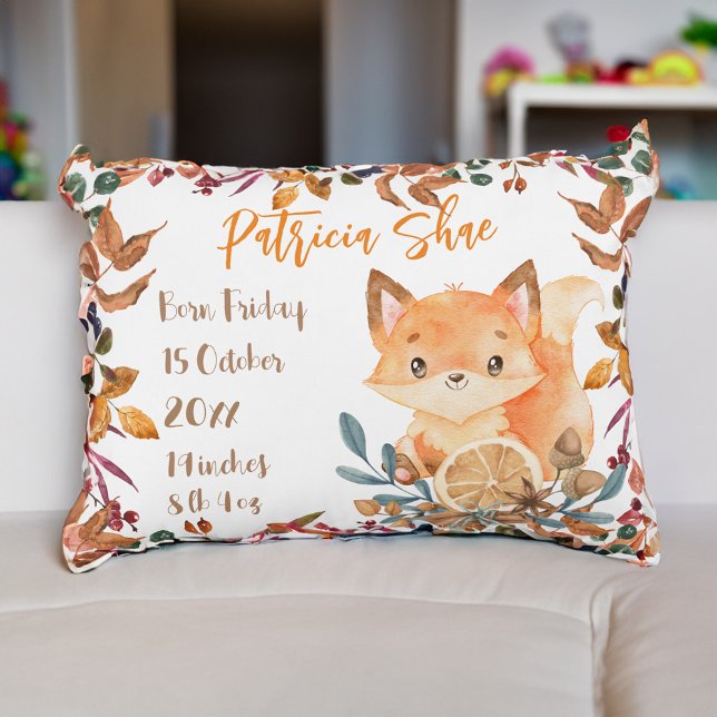 Baby stats cute baby fox fall theme personalised  decorative cushion (Baby keepsake gifts Autumn baby cute baby fox fall theme personalized pillow baby stats pillow)
