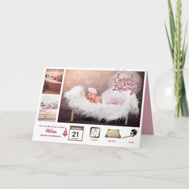 BABY STATS ICONS + PHOTOS Announcement Xmas Girl (Front)