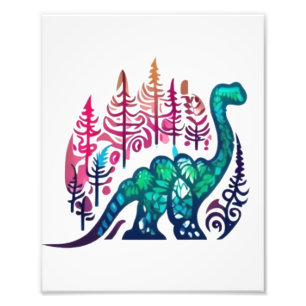 Baby Stegosaurus Dinosaur Colourful Forest Photo Print