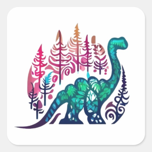 Baby Stegosaurus Dinosaur Colourful Forest  Square Sticker (Front)