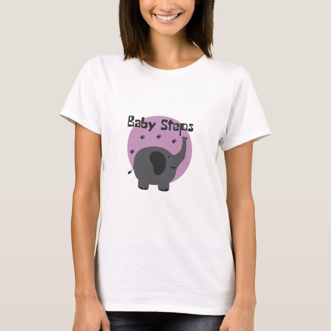 Baby steps Kawaii cute baby elephant grey & purple T-Shirt (Front)